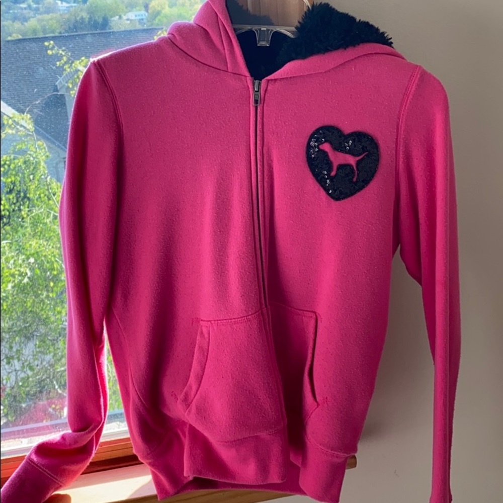 love pink jacket with black fur inside